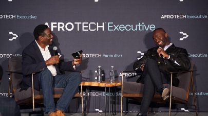 BROOKLYN, NEW YORK - SEPTEMBER 22: CEO for Hanover Street Advisors and Investor for Esusu Ollen Douglass and Co-Founder for Esusu, Inc Wemimo Abbey speak onstage during AfroTech Executive Brooklyn at William Vale Hotel Williamsburg on September 22, 2023 in Brooklyn, New York. (Photo by Bennett Raglin/Getty Images for Blavity)